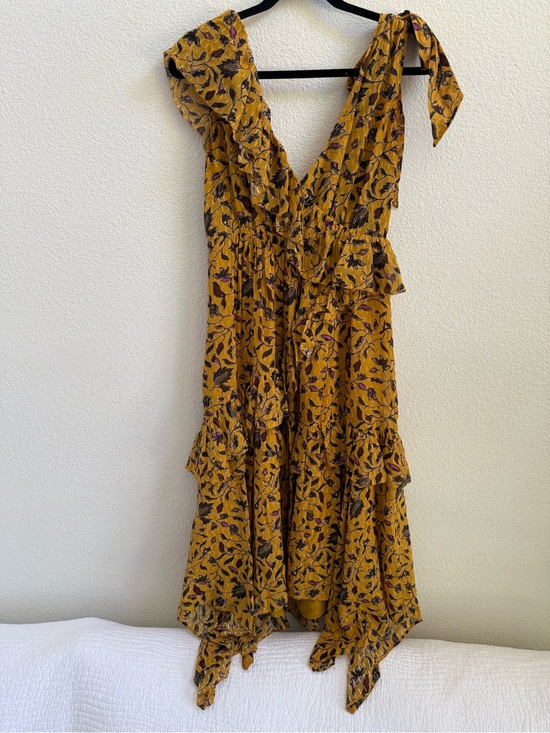 Ulla Johnson Dania Dress Amber Yellow Mustard Floral Silk Midi Size 4
